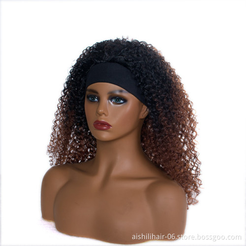 Headband wig Close to the human hair wholesale ombre black to brown afro kingky curly fibre synthetic hair wigs for black women
